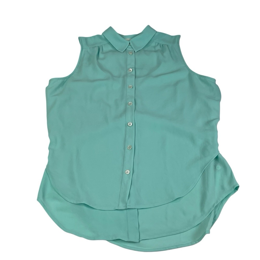 Maeve Anthropologie‎ Sleeveless Button Front Blouse Blue Size 6 Tie Waist